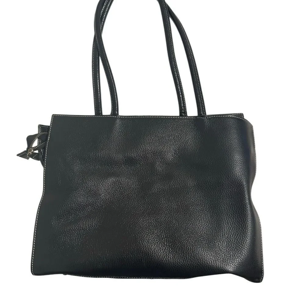 Valentino Black Leather Tote with Stitch Detail